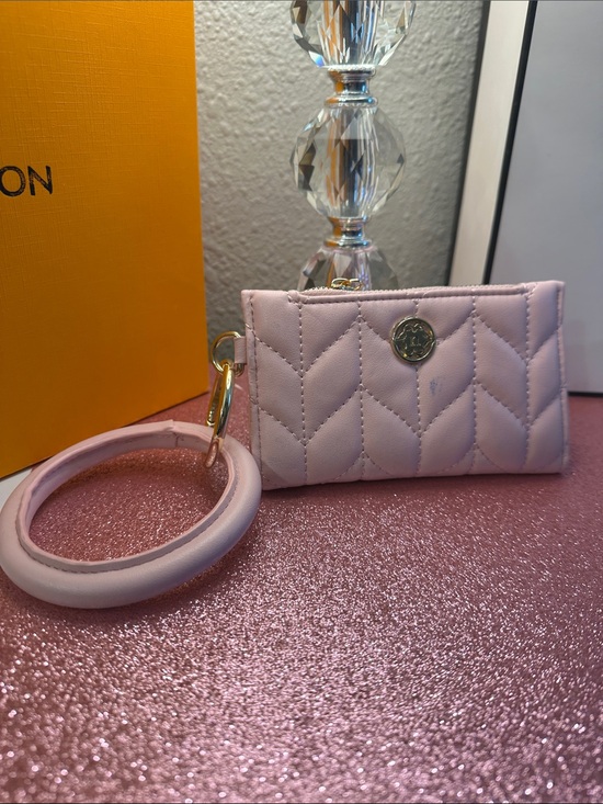 Unlisted Handbags - Unlisted Pink Quilted Wristlet Card Holder with Gold Accent